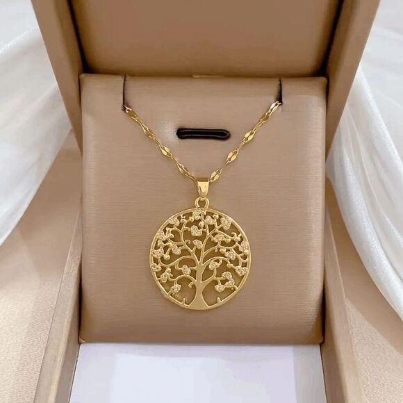 Tree Of Life Diamond Gold Plated Pendant Necklace - Picture 3 of 5